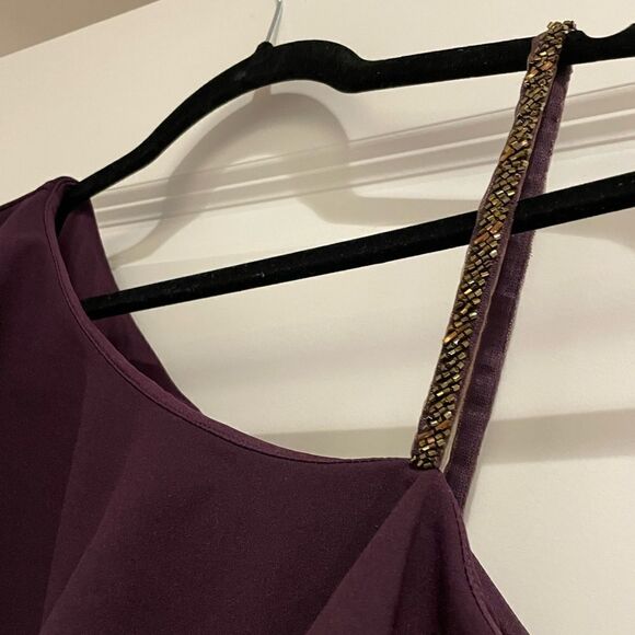 EUC Ralph Lauren Cocktail Dress Embellished Strap Ruffle Aubergine Sz. 4 - Picture 3 of 9